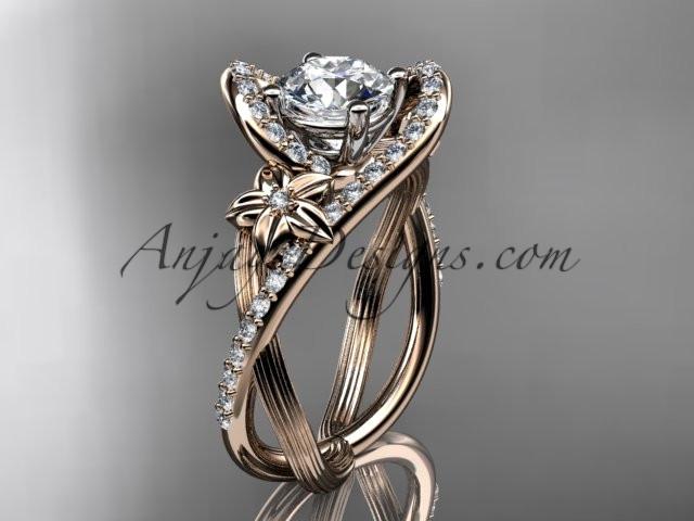 14k rose gold leaf and flower diamond unique engagement ring, wedding ring ADLR369 - AnjaysDesigns