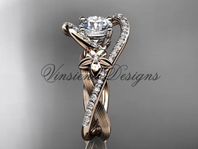 14k rose gold diamond unique engagement ring "Forever One" Moissanite ADLR369