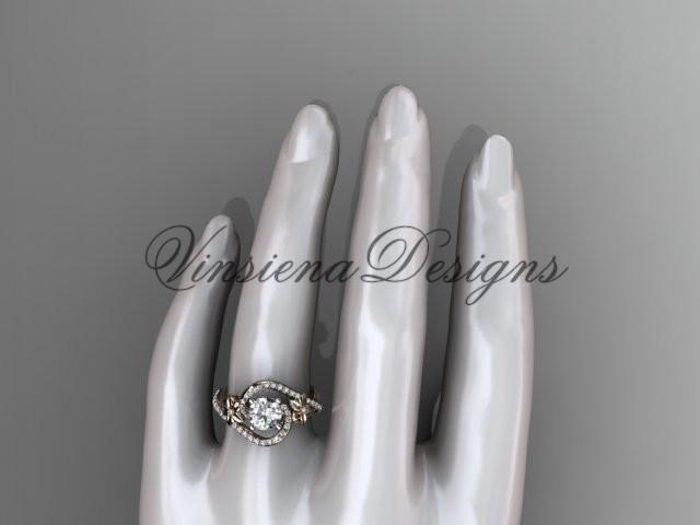 14k rose gold diamond unique engagement ring "Forever One" Moissanite ADLR369