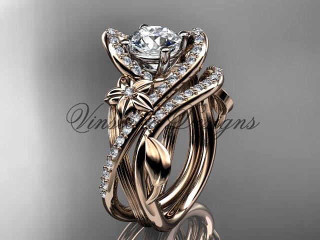 14k rose gold diamond unique engagement set "Forever One" Moissanite ADLR369S