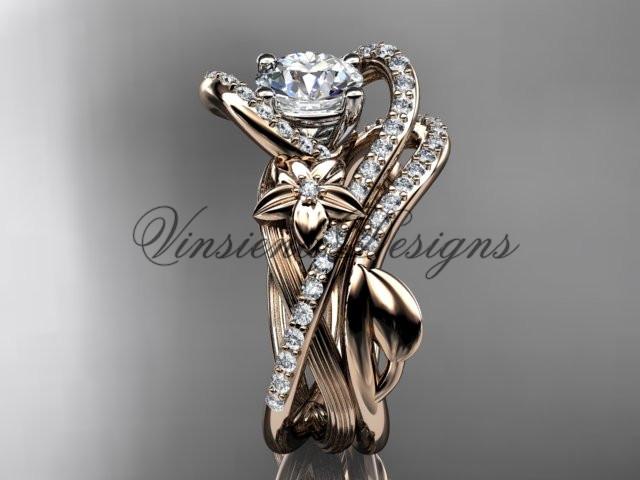 14k rose gold diamond unique engagement set "Forever One" Moissanite ADLR369S