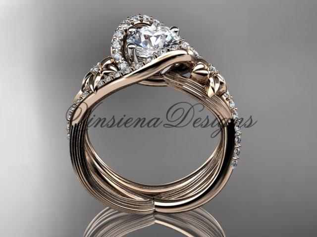 14k rose gold diamond unique engagement set "Forever One" Moissanite ADLR369S