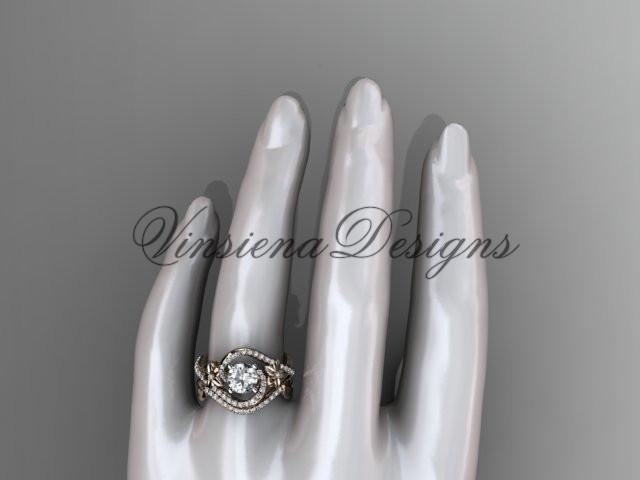 14k rose gold  diamond unique engagement set, wedding ring ADLR369S