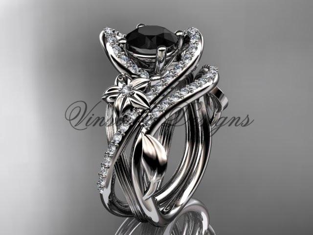 platinum  diamond unique engagement ring set, Enhanced Black Diamond ADLR369SP