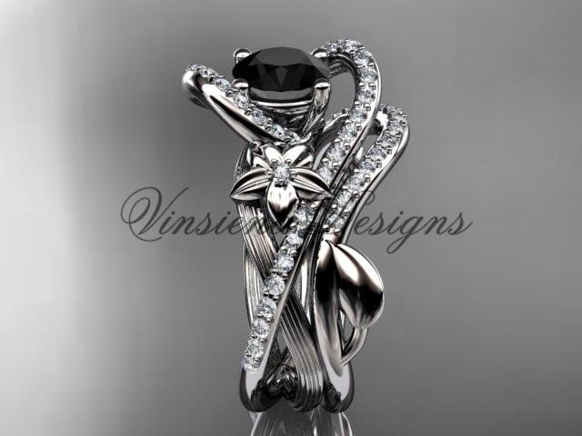 platinum  diamond unique engagement ring set, Enhanced Black Diamond ADLR369SP