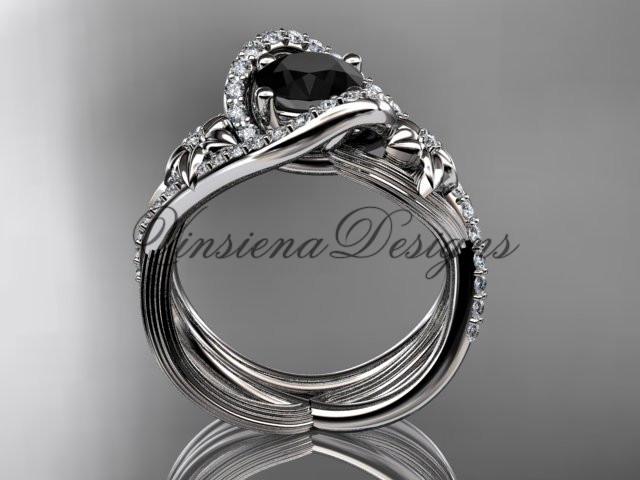 platinum  diamond unique engagement ring set, Enhanced Black Diamond ADLR369SP