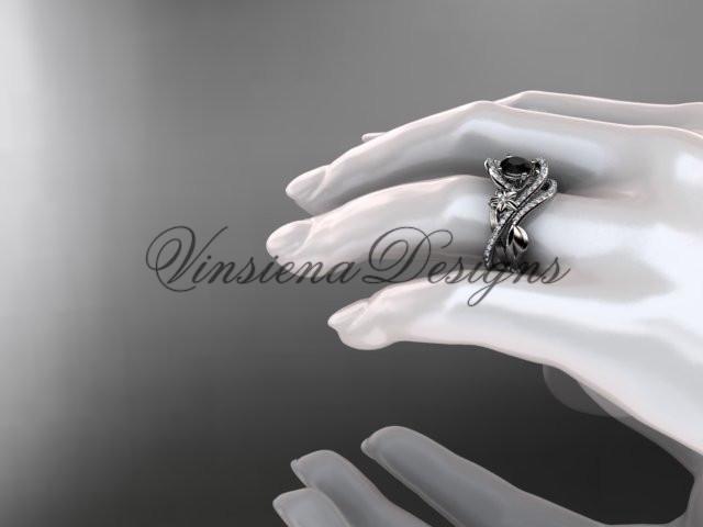 14k white gold diamond engagement ring set, Enhanced Black Diamond ADLR369S