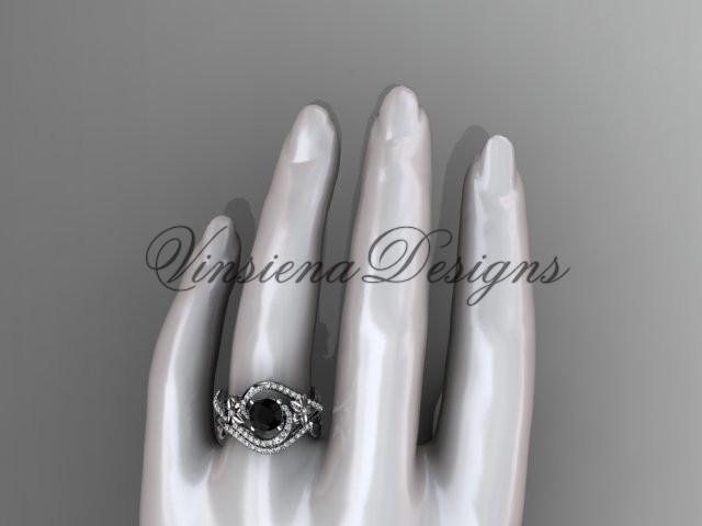 14k white gold diamond engagement ring set, Enhanced Black Diamond ADLR369S