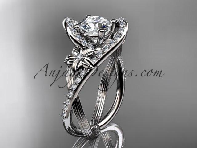 platinum leaf and flower diamond unique engagement ring, wedding ring ADLR369 - AnjaysDesigns