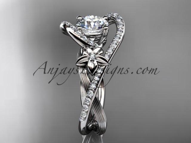 14k white gold leaf and flower diamond unique engagement ring, wedding ring ADLR369 - AnjaysDesigns
