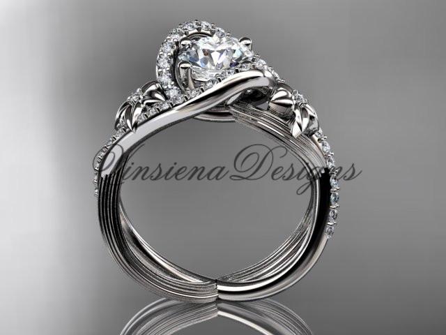 platinum diamond unique engagement ring "Forever One" Moissanite ADLR369P