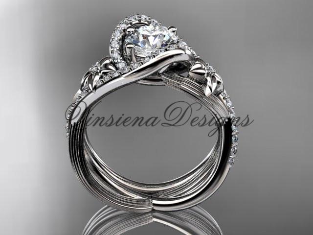 platinum leaf and flower diamond unique engagement set, wedding ring ADLR369SP
