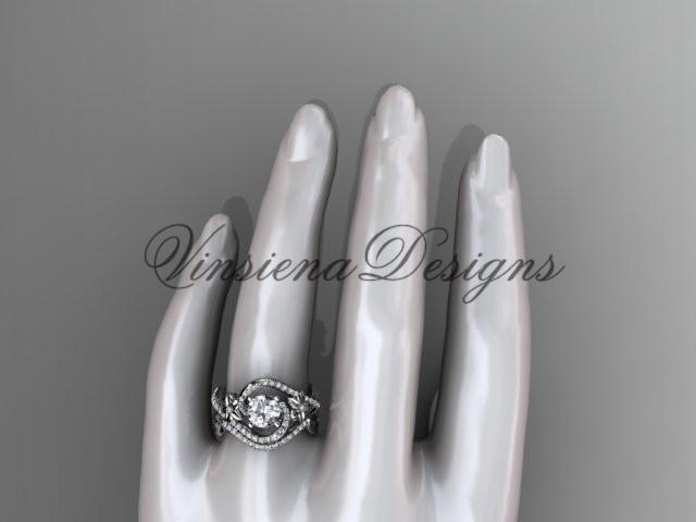 platinum leaf and flower diamond unique engagement set, wedding ring ADLR369SP