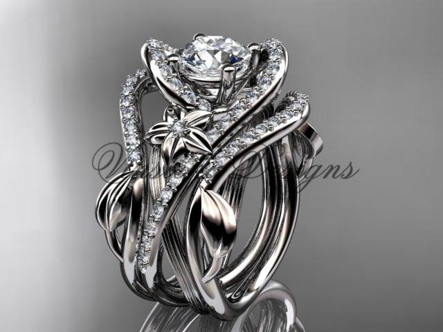 Platinum diamond engagement ring set One Moissanite double band ADLR369SP