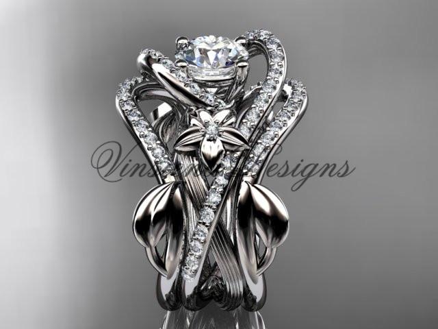 Platinum diamond  engagement ring set, with double matching band ADLR369P