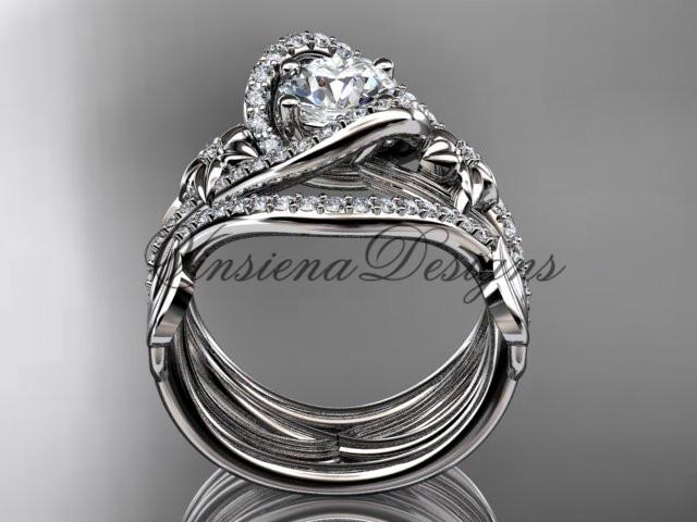 Platinum diamond engagement ring set One Moissanite double band ADLR369SP