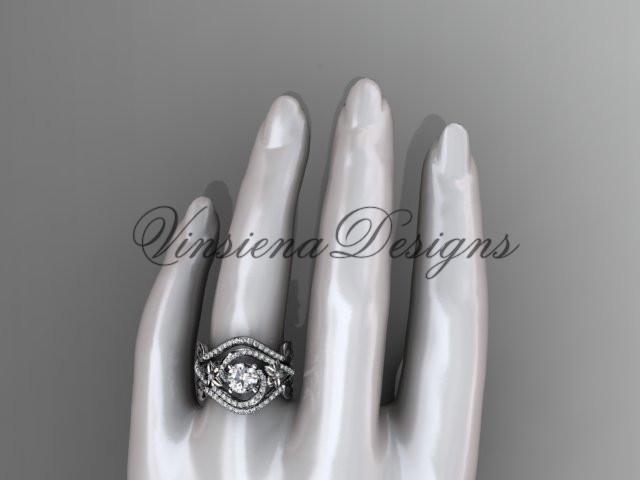 14kt white gold diamond engagement ring set One Moissanite double band  ADLR369S