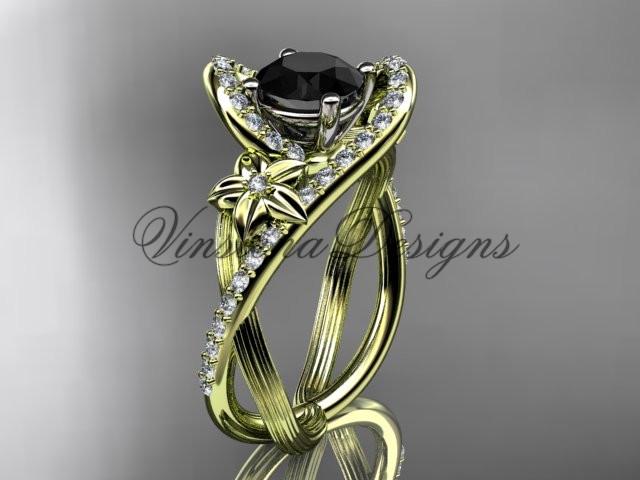 14k yellow gold diamond unique engagement ring, Enhanced Black Diamond ADLR369