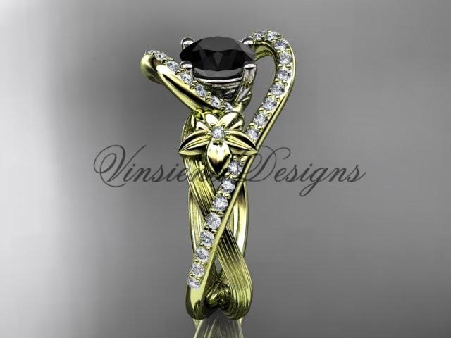 14k yellow gold diamond unique engagement ring, Enhanced Black Diamond ADLR369