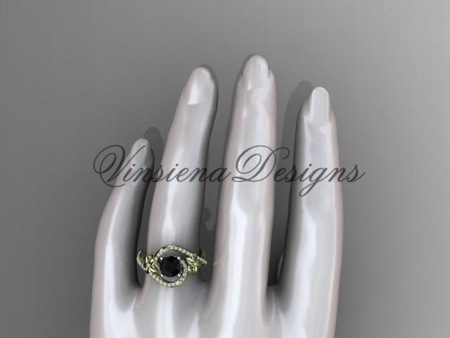 14k yellow gold diamond unique engagement ring, Enhanced Black Diamond ADLR369