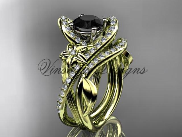 14k yellow gold diamond unique engagement set, Enhanced Black Diamond ADLR369S