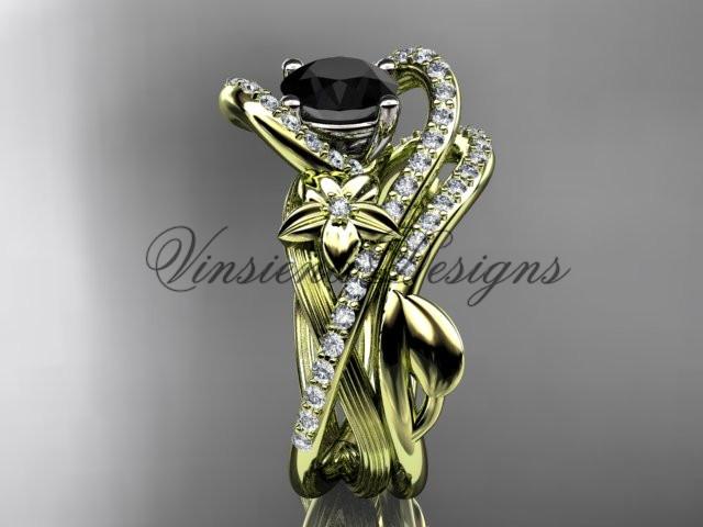14k yellow gold diamond unique engagement set, Enhanced Black Diamond ADLR369S
