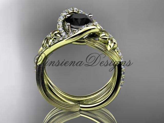 14k yellow gold diamond unique engagement set, Enhanced Black Diamond ADLR369S