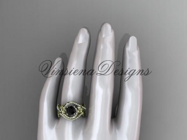 14k yellow gold diamond unique engagement set, Enhanced Black Diamond ADLR369S