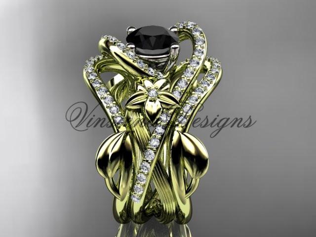 14k yellow gold diamond engagement ring set, Enhanced Black Diamond ADLR369S