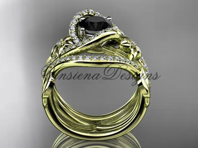14k yellow gold diamond engagement ring set, Enhanced Black Diamond ADLR369S