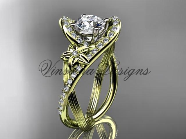 14k yellow gold diamond unique engagement ring "Forever One" Moissanite ADLR369