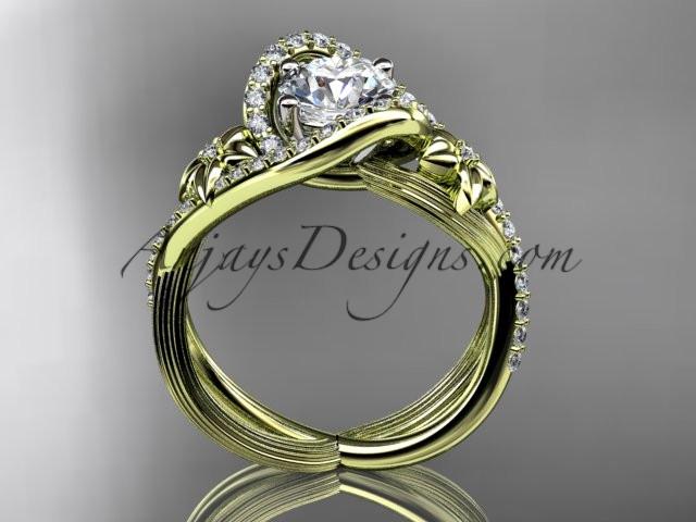 14k yellow gold leaf and flower diamond unique engagement ring, wedding ring ADLR369 - AnjaysDesigns