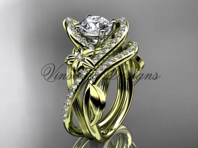 14k yellow gold diamond unique engagement set, wedding ring ADLR369S