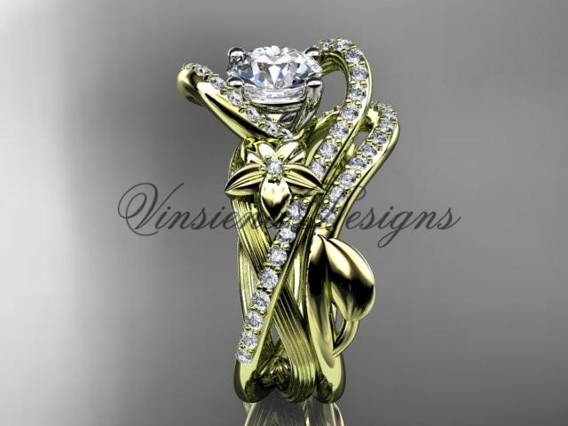 14k yellow gold diamond unique engagement set, wedding ring ADLR369S