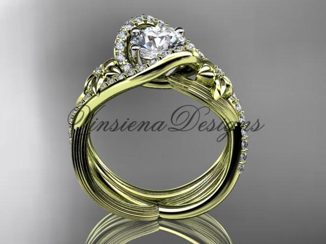 14k yellow gold diamond unique engagement set, wedding ring ADLR369S