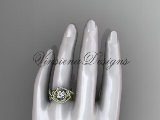 14k yellow gold diamond unique engagement set, wedding ring ADLR369S