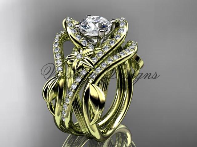 14k yellow gold diamond  engagement ring set with double matching band ADLR369