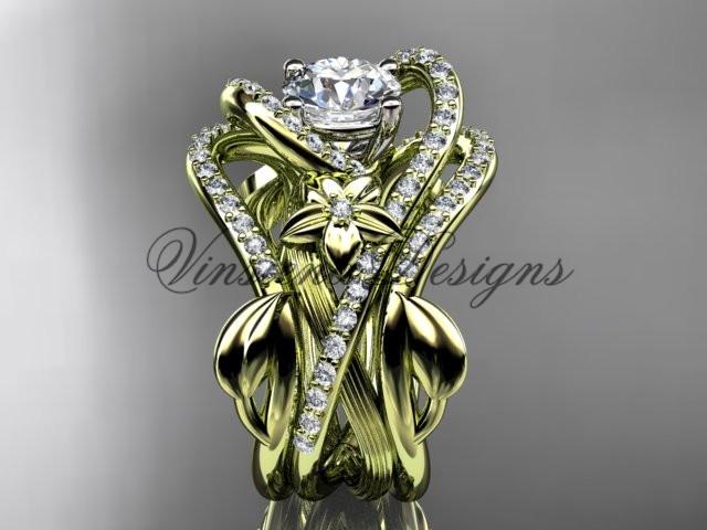 14kt yellow gold diamond engagement ring set One Moissanite double band ADLR369S