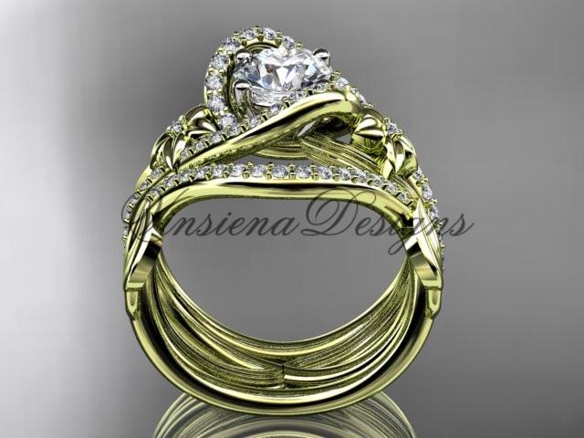 14kt yellow gold diamond engagement ring set One Moissanite double band ADLR369S