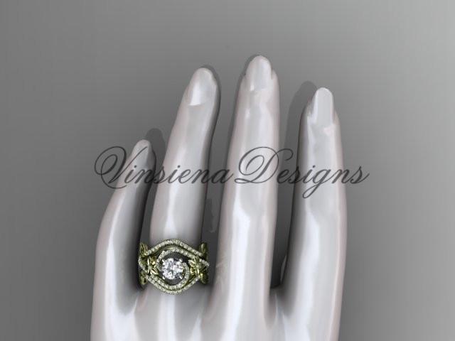 14kt yellow gold diamond engagement ring set One Moissanite double band ADLR369S