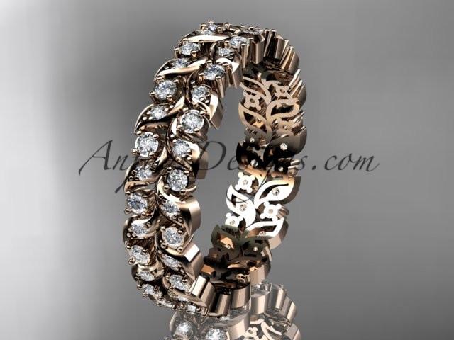 14k rose gold diamond vine and leaf wedding ring, engagement ring, wedding band ADLR36 - AnjaysDesigns