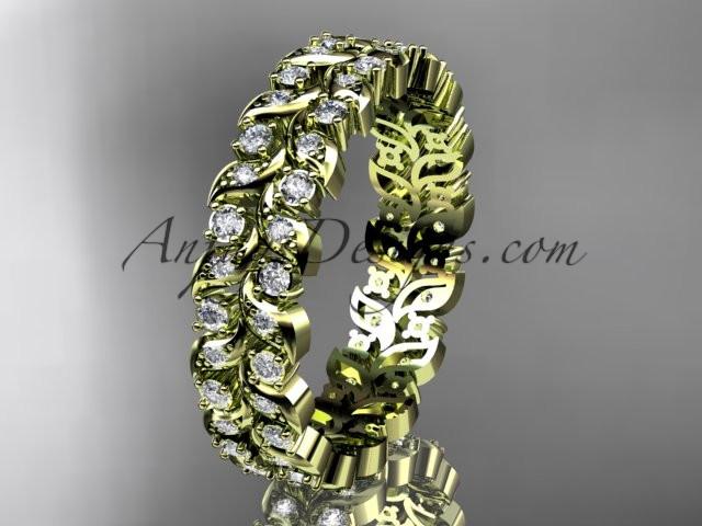 14k yellow gold diamond vine and leaf wedding ring, engagement ring, wedding band ADLR36 - AnjaysDesigns