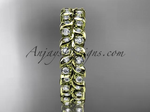 14k yellow gold diamond vine and leaf wedding ring, engagement ring, wedding band ADLR36 - AnjaysDesigns