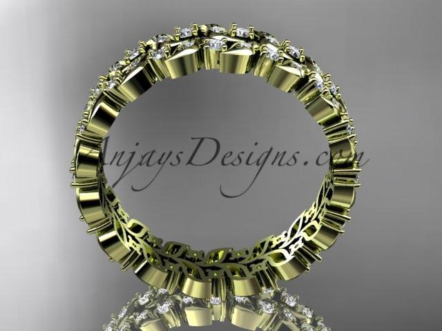 14k yellow gold diamond vine and leaf wedding ring, engagement ring, wedding band ADLR36 - AnjaysDesigns
