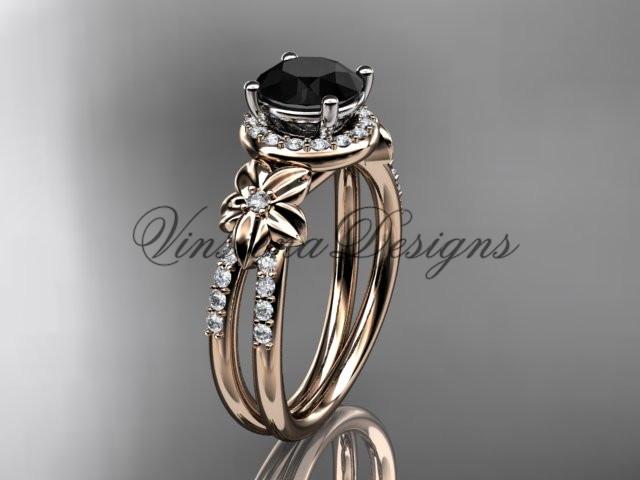 14k rose gold diamond unique engagement ring  Black Diamond ADLR373