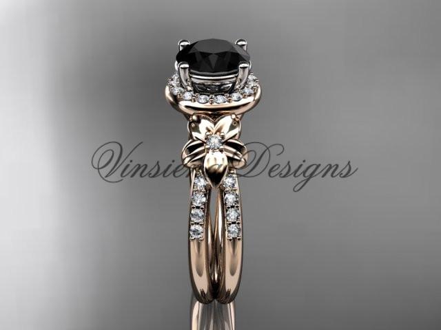 14k rose gold diamond unique engagement ring  Black Diamond ADLR373