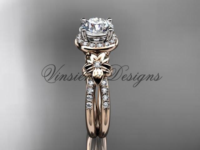 14k rose gold diamond unique engagement ring "Forever One" Moissanite ADLR373
