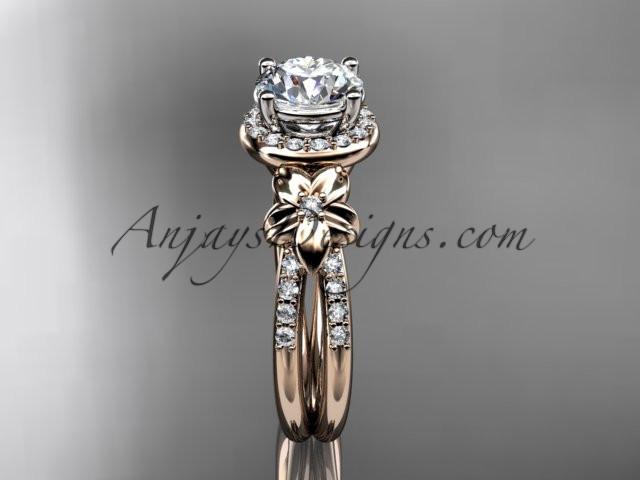 14k rose gold leaf and flower diamond unique engagement ring, wedding ring ADLR373 - AnjaysDesigns