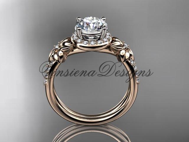 14k rose gold  diamond unique engagement ring, wedding ring ADLR373