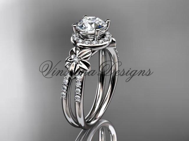 platinum leaf and flower diamond unique engagement ring, wedding ring ADLR373